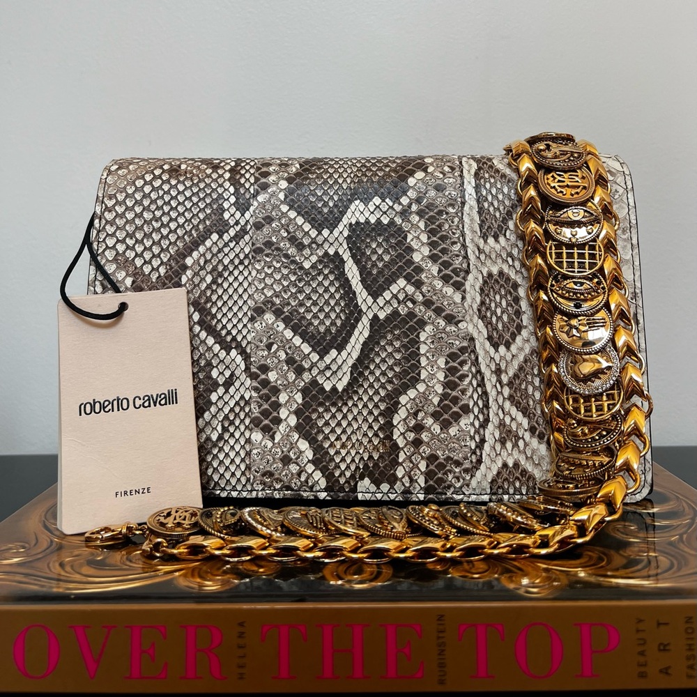 Roberto Cavalli Python Gold Coin Chain Bag